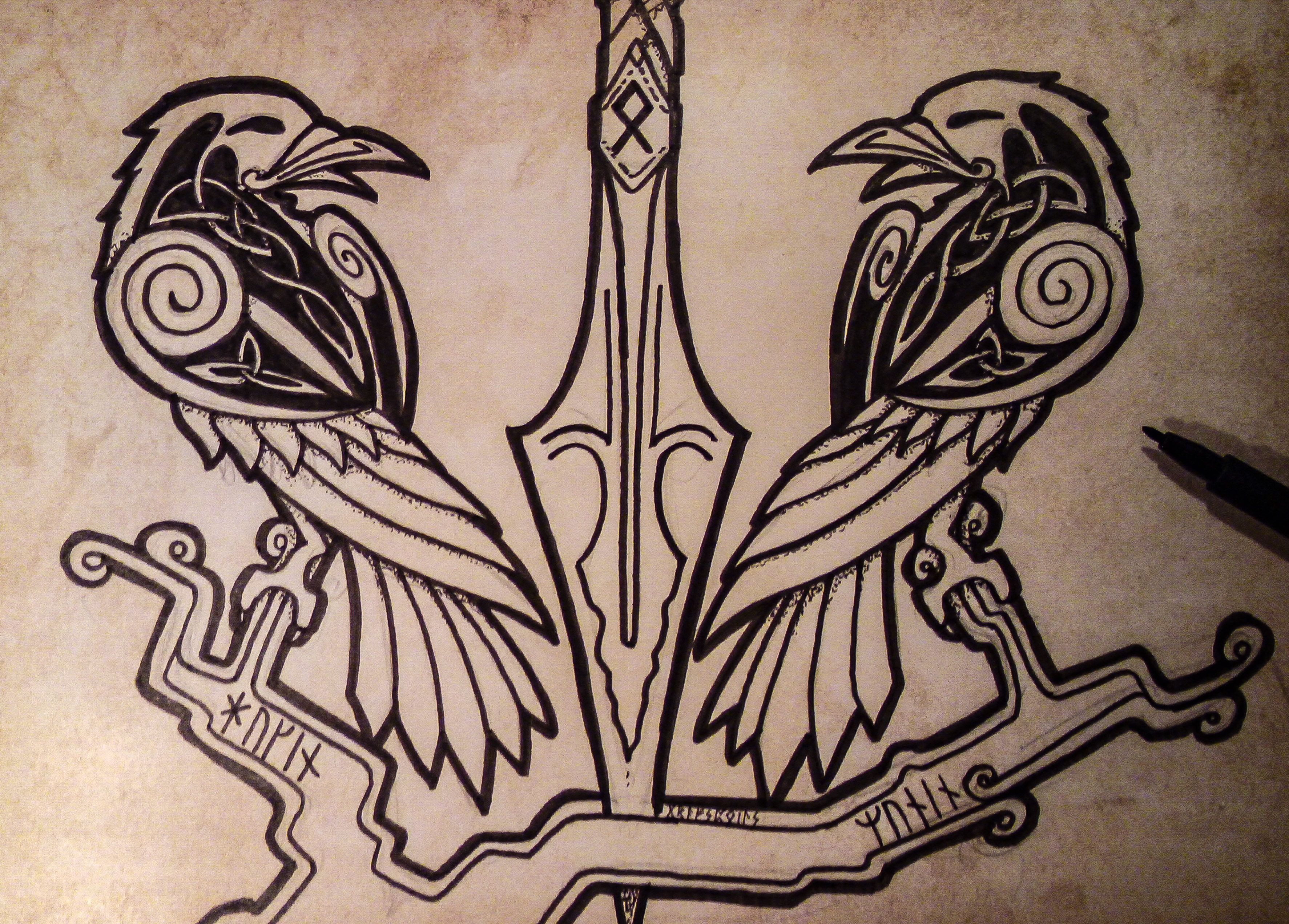 ᚼᚢᚴᛁᚾ᛫ᛘᚢᚾᛁᚾ᛫Hugin᛫Munin᛫ – GrafSpoils Art, image size:3547x2544